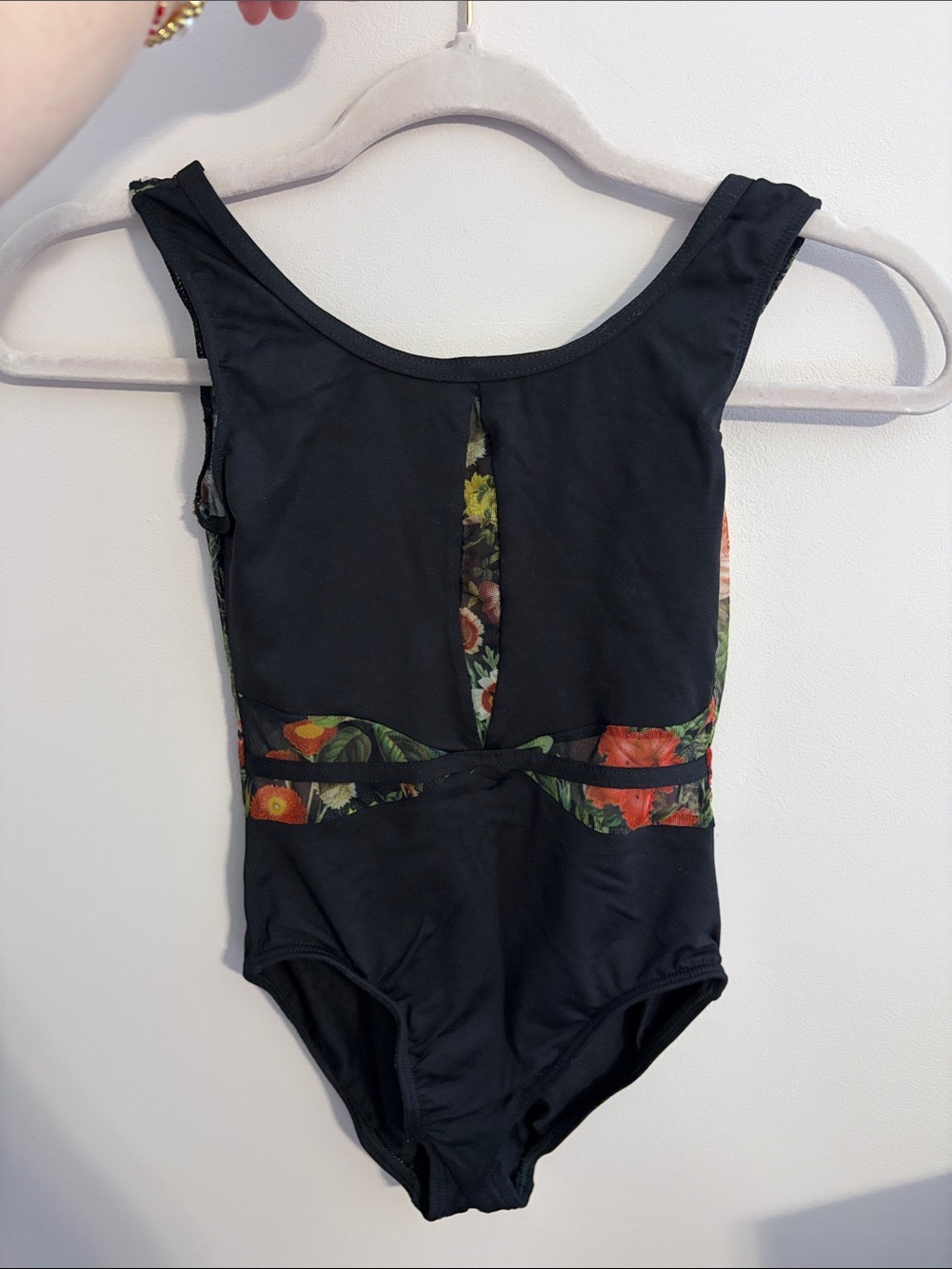 Motionwear Mesh Black Floral Panel Dance Leotard